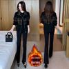 2024 Autumn/Winter Petite Versatile Plaid Denim Jacket with Plus Velvet for Women