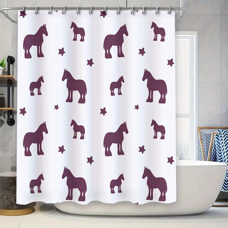 

Unique Purple Horse Shower Curtain Set For Kids Bathroom Decor Polyester Material With Hooks Various Sizes Available W60H190(CM)-1 Pcs