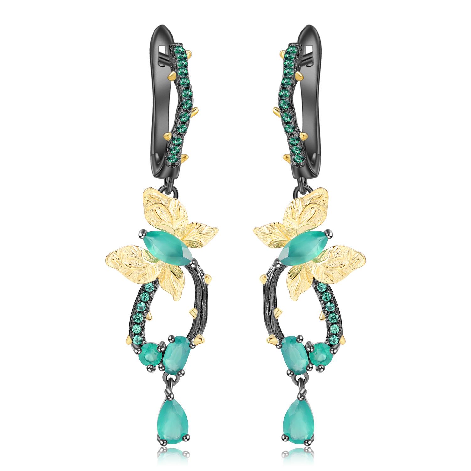 

Дизайнерські сережки-метелики природний стиль s925 срібло сережки діопсид з натурального дорогоцінного каменю