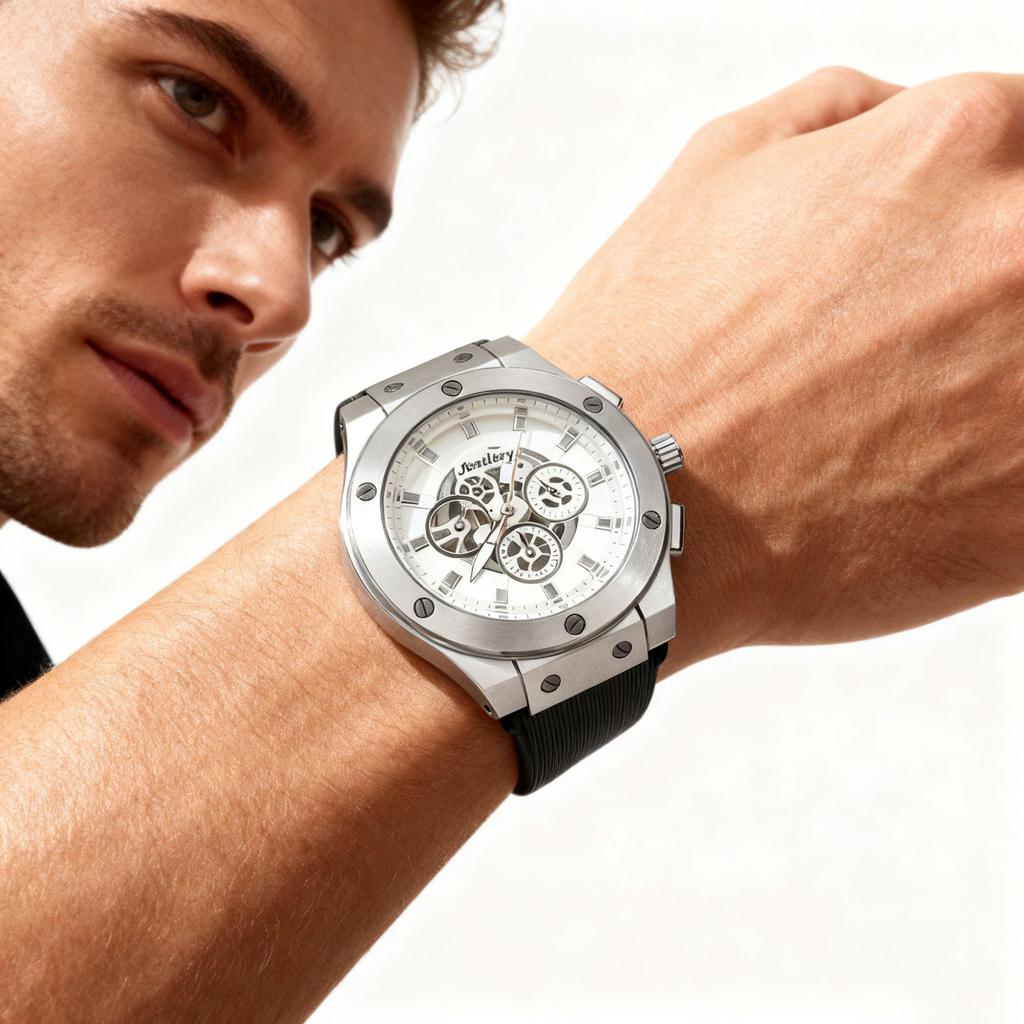 Men'S Watch Hollow Imitation Mechanical Outdoor Leisure Fashion Silicone Belt Quartz Watch Sports Men'S Watch