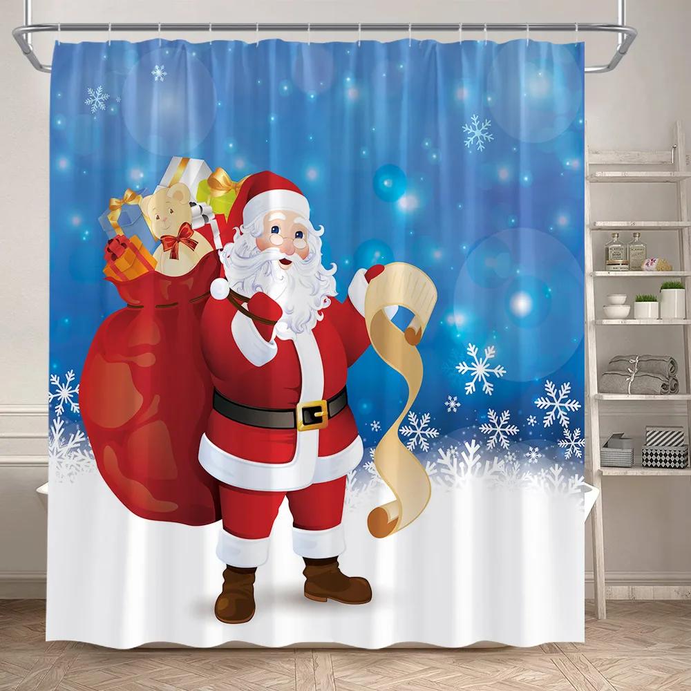 Funny Snowman Shower Curtain Set Xmas Ball Silver Pine Branches Gift Christmas Home Bathroom Decor Rug Bath Mat Toilet Lid Cover