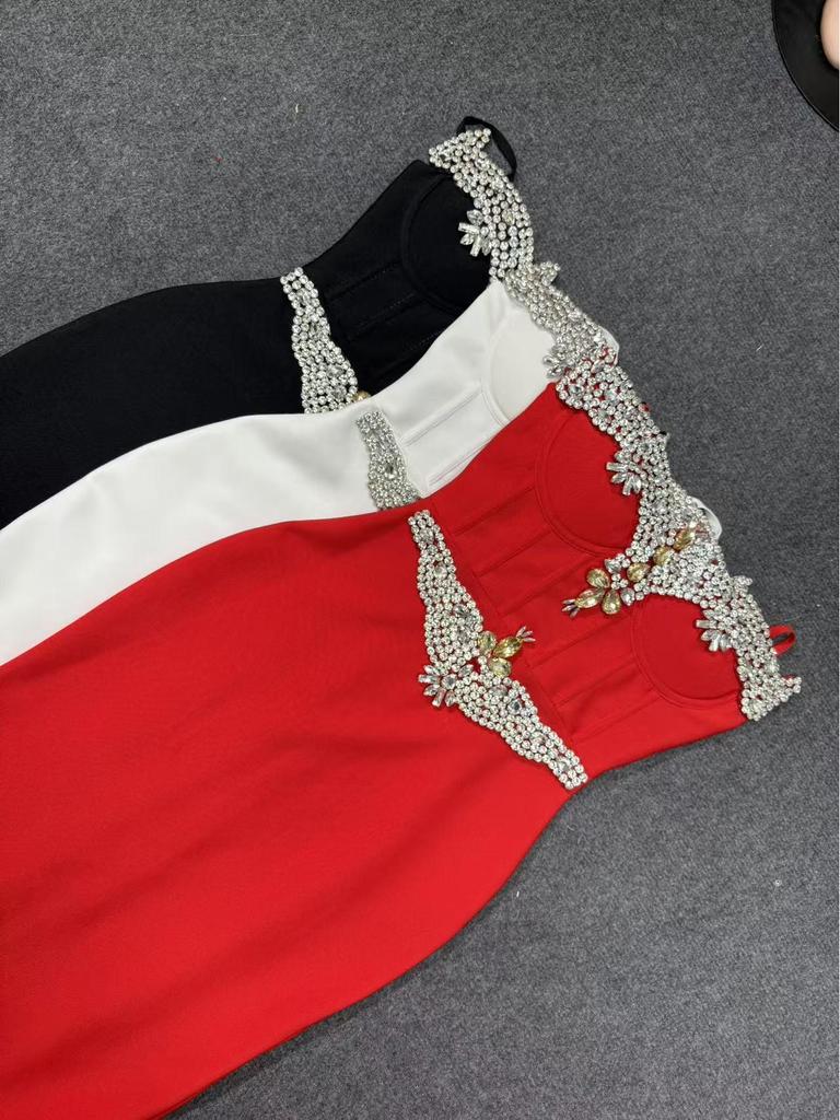 Elegant Beaded Strappy Slit Bandage Evening Gown