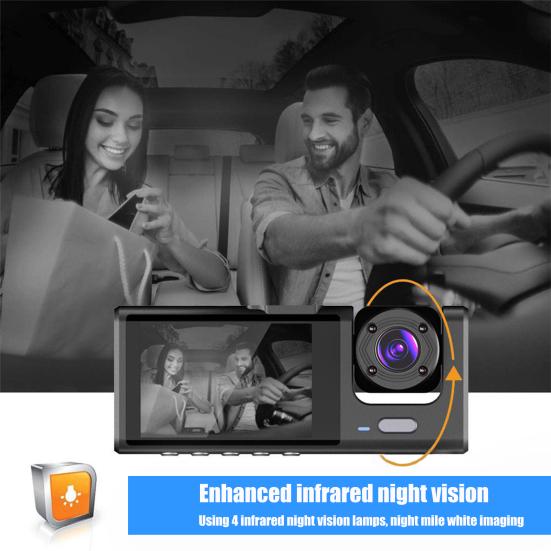 1 Set Car Video Recorder 3 Lenses Night Vision with Power Cable 150mAh USB2.0 DVR ABS Car Dash Cam Front Rear Video Recorder Car Supply