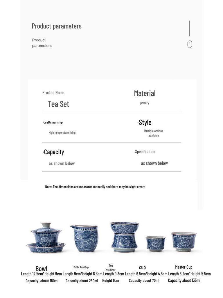 Antique Sancai Blue & White Gaiwan Kung Fu Tea Set: Cultivable Crackle Ceramic Tea Bowl & Large Cup