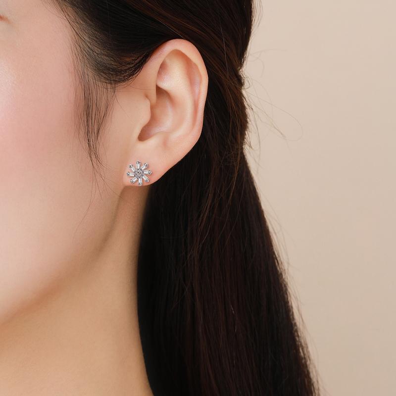 Modian 925 Sterling Silver Snowflake Rotating Flower Stud Earrings for Women Hypoallergenic Elegant Wedding Statement Jewelry
