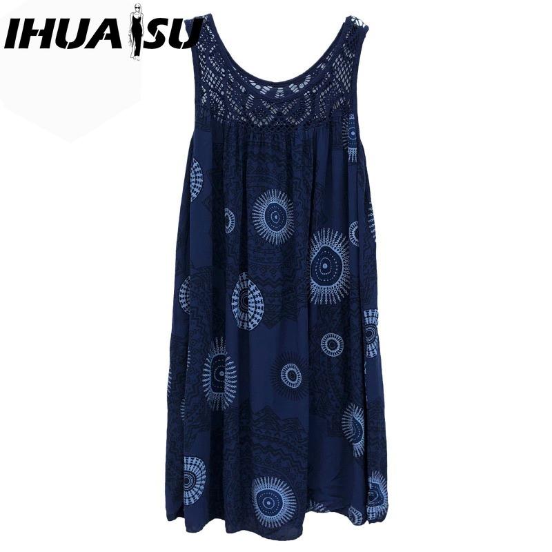 IHUASU Dámská móda Léto Jaro Jednobarevný potisk Ležérní šaty bez rukávů s výstřihem do O s vysokým pasem