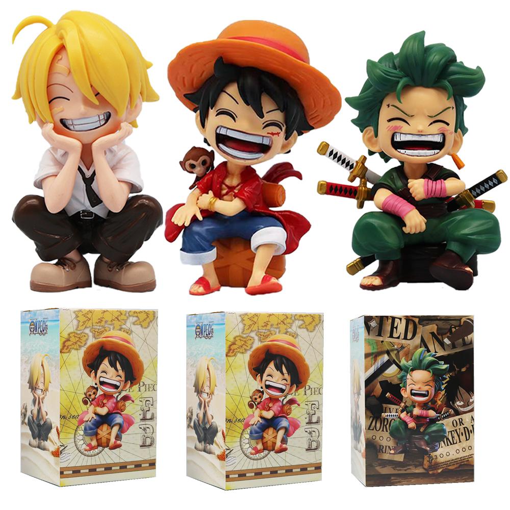 1-3pcs One Piece Anime Figure Sitting Laughing Luffy Action Figures Kawaii Sanji Zoro Figurine Collection Toys Doll Gift Model