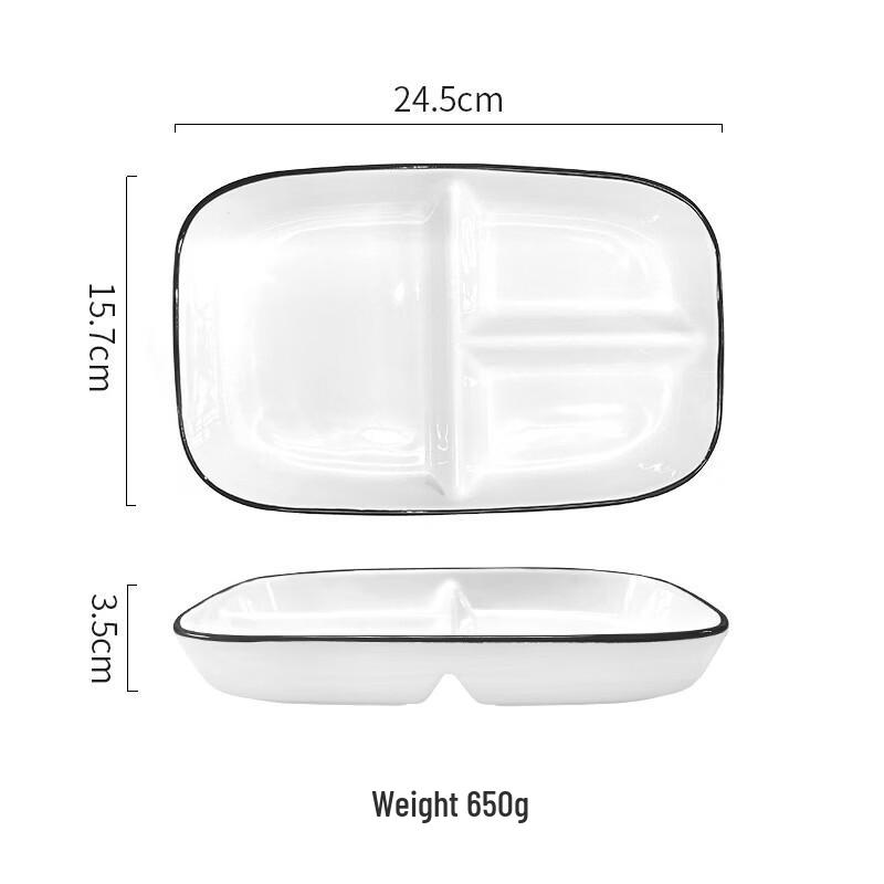 9.6-inch Rectangular 3-Compartment Ceramic Divided Plate