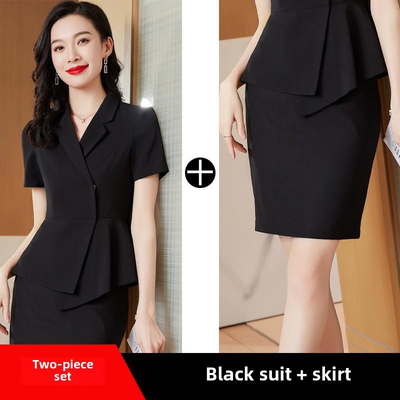 Dámský letní bílý oblek - profesionální formální oblečení pro recepci kosmetického salonu