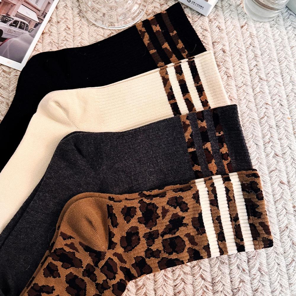 4 Ζευγάρια Γυναικείες Κάλτσες Λεοπάρ Βαμβακερές Αθλητικές Κάλτσες Y2k Φοιτητικές Κάλτσες Λευκές Lolita Harajuku Κορίτσι Αστείες Κάλτσες