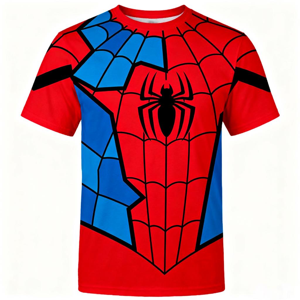 2026 Summer Children's T-shirt Fashion Street Cartoon Spider-Man 3D Quick-Dry Breathable Hydrating Short Sleeve