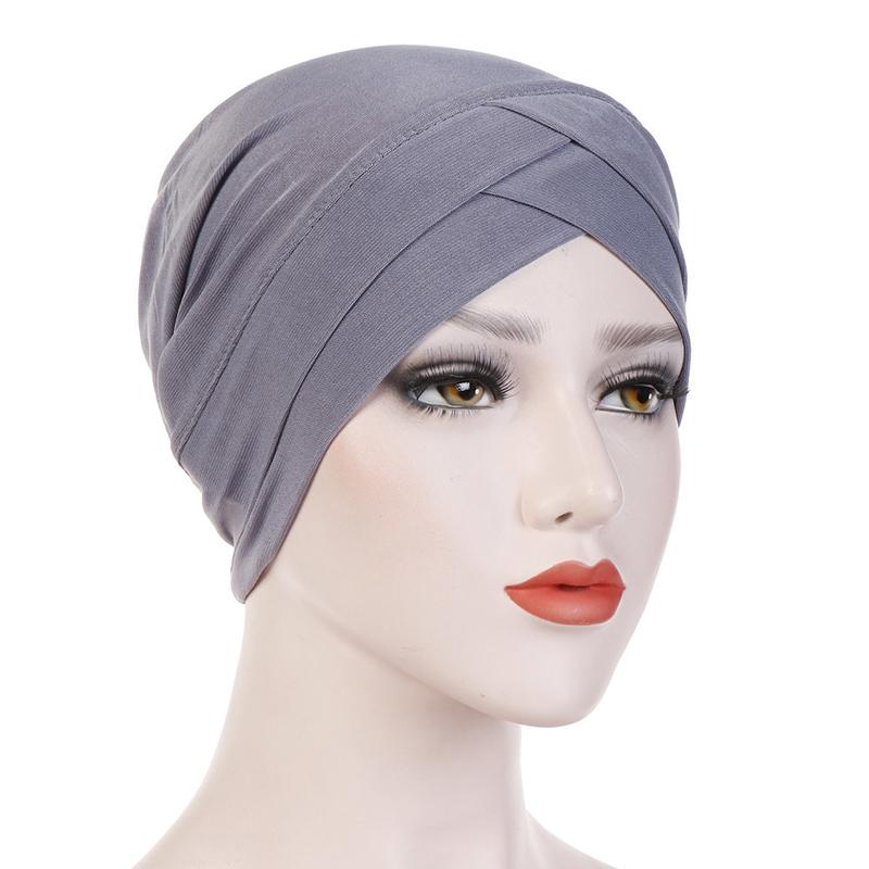 1Pc Hijab Breathable Solid Color Female Head Wrap Cross Forehead Polyester Headwrap Women's Turban
