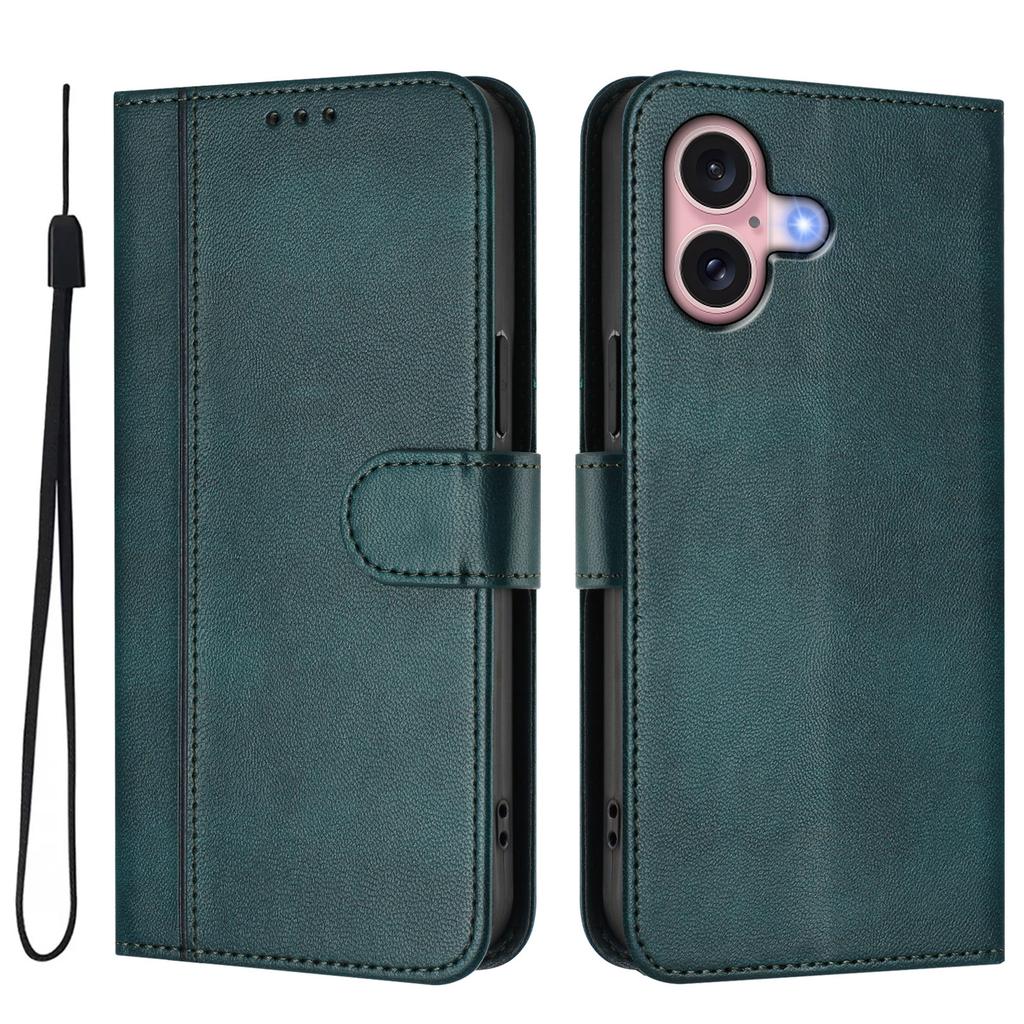 For iPhone 16 Cases Wallet Stand Retro Texture Leather Phone Cover with Lanyard