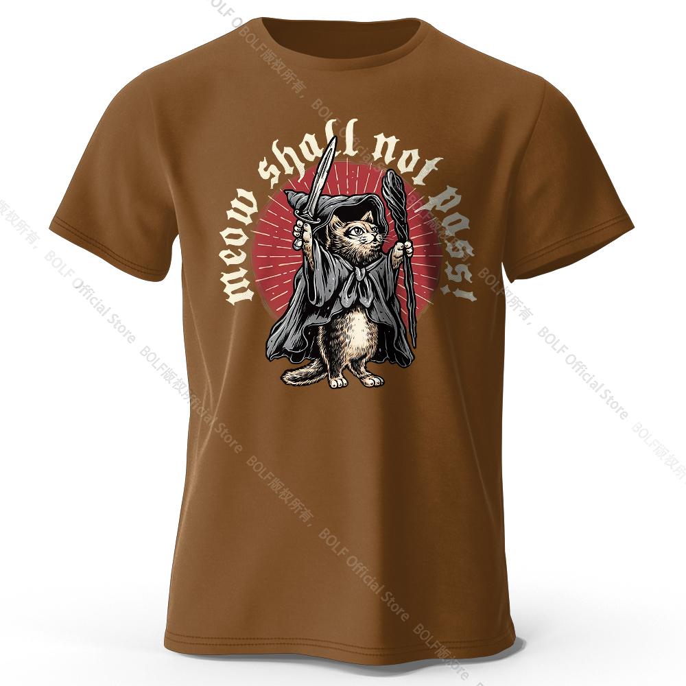 Men's Meow Shall Not Pass Printed T-Shirt 100% Cotton Oversized Cat Graphic Tees for Women Summer Tops Nerd Streetwear