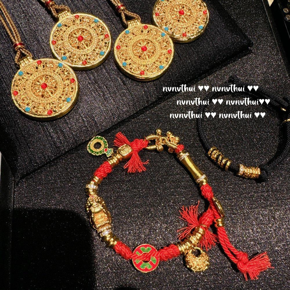 Gold Cloisonné Pendant Necklace & Auspicious Gourd Bracelet with Eight Treasures Design