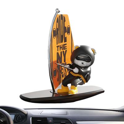Cute Surfing Bear Car Ornament Car Swinging Surfing Bear Auto Center Console Decorations Interior Funny Car Dashboard Decor