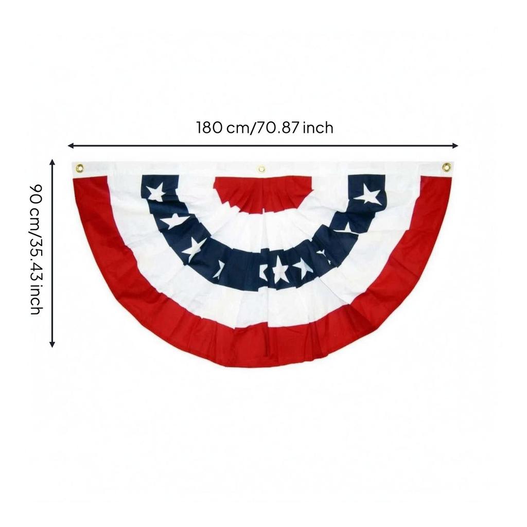 Half-Round Fan Banner Ruffled Patriotic Star Pattern for Porch, Fence