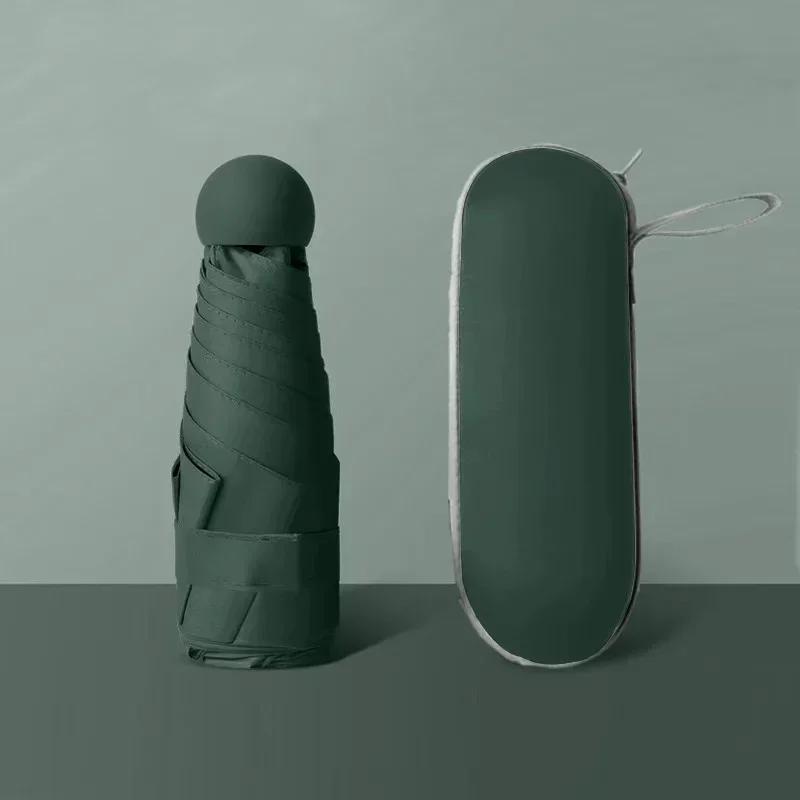 Umbrelă cu capsulă Mini umbrelă portabilă de protecție solară Umbrelă de ploaie Mâner din aliaj de cauciuc negru Pliabil Soare Ploaie Utilizare dublă