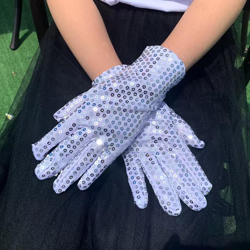 Silver Sparkly Mesh Gloves 1 Pair Shiny Glossy Women Dance Costume Accessory for Wedding Banquet Cocktail Party Cosplay