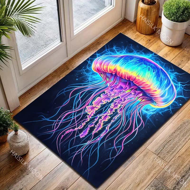 Multiple Sizes Colorful Glowing Jellyfish Art Carpet for Living Room Bedroom Sofa Home Decor Rus Non-slip Floor Mat Luxury Gift