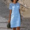 Damen Sommerkleid Aushöhlen Spitze Nähte Kurzarm Einfarbig Locker Täglich