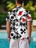 Men's Plus Size Oversized Short Sleeve Shirt with Playing Cards Jack of Spades/Hearts Print - Loose Fit Collar Summer Streetwear Blouse - Machine