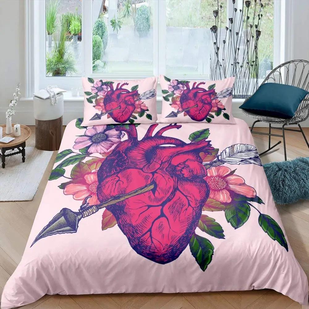 Cupid Soft Duvet Cover Set Ful Sized Dimensions,Love Heart Arow Romantic Angel Warm Comforter Cover Cupid's Love White Beding Sets Comfortable Quilt
