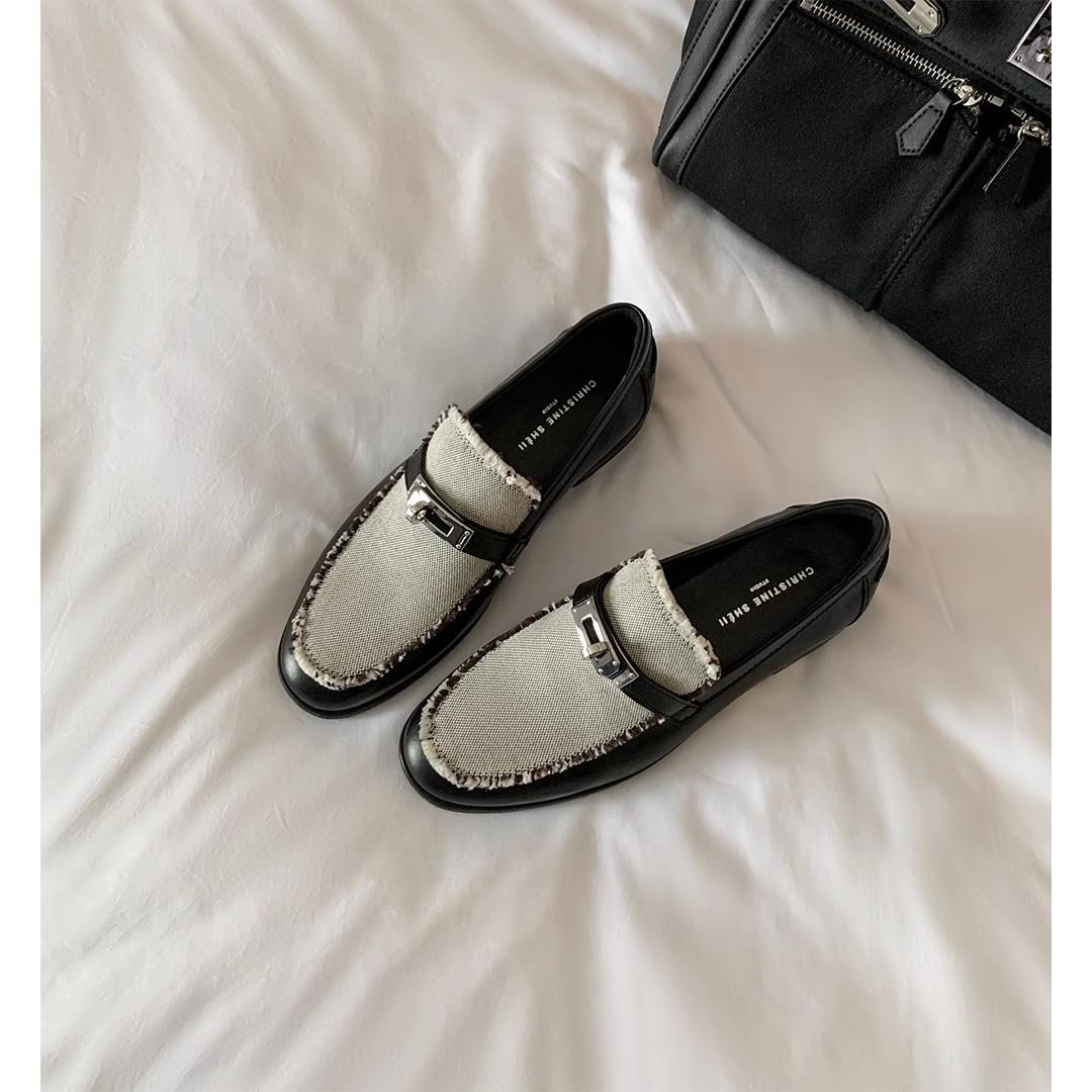 

Туфли с металлическим замком, кожаная окантовка бороды, подходящая по цвету, ленивые женские маленькие кожаные туфли 34 чёрный