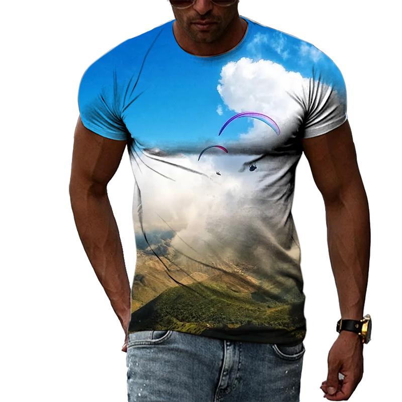 FashionSummer Paragliding 3D Print T-Shirts Streetwear Men Casual Oversized O-Neck Short Sleeved T Shirt Tees Tops Clothing