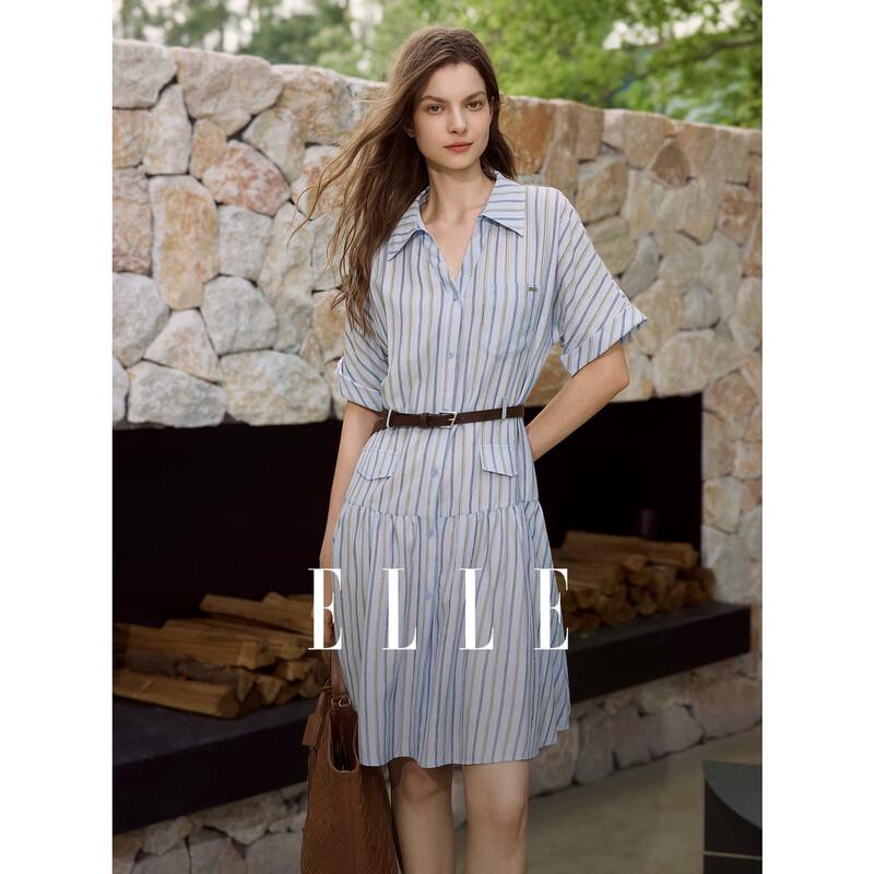 ELLE Women s French Stripe A-Line Shirt Dress M
