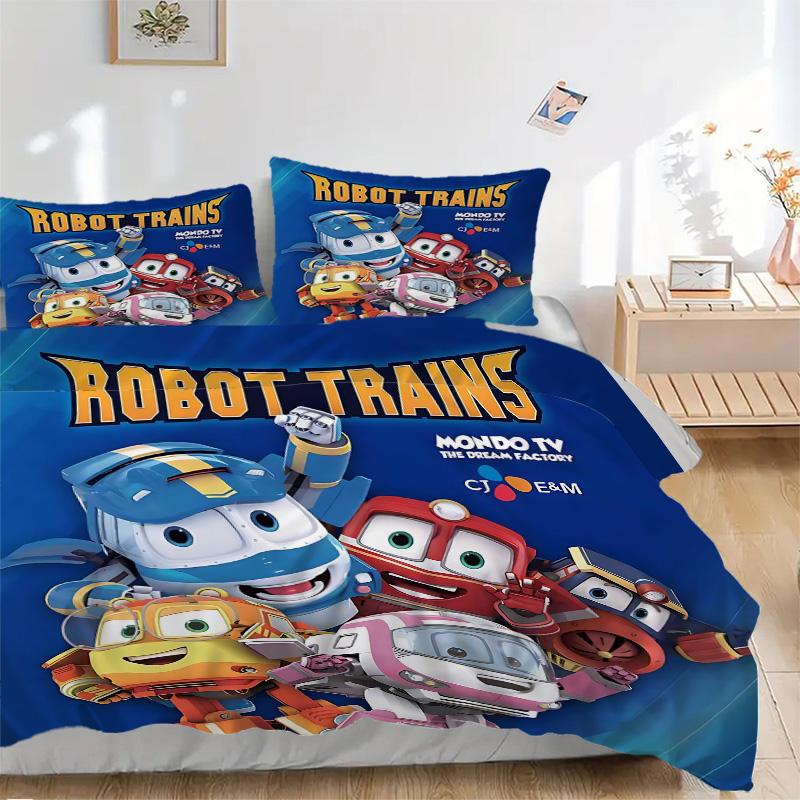 Robot Trains Adventure Print 3Pcs Bedding Setduvet Cover With 2 Bedropillowcase Home Birthday Gift