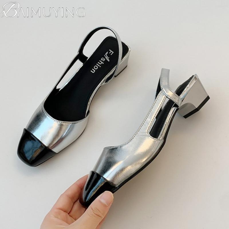 Fashion Square Toe Women Heeled Sandals Summer Woman Slippers Slingback 2025 Trend Dress Shallow Loafers Casual Soft Leather Sandalias