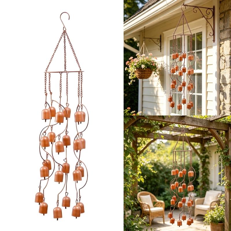 Home Exterior Rain Chain Iron Cup Hanging Water Guide for Gutter Outlet and Roofline Use with Suspended Cup Layout for Porch Covers