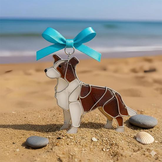 Colorful Dog Acrylic Suncatcher Stained Glass Corgi/Bulldog/Chihuahua Ornament Window Christmas Tree Hanging Decor with Bow Holiday Gift for Dogs