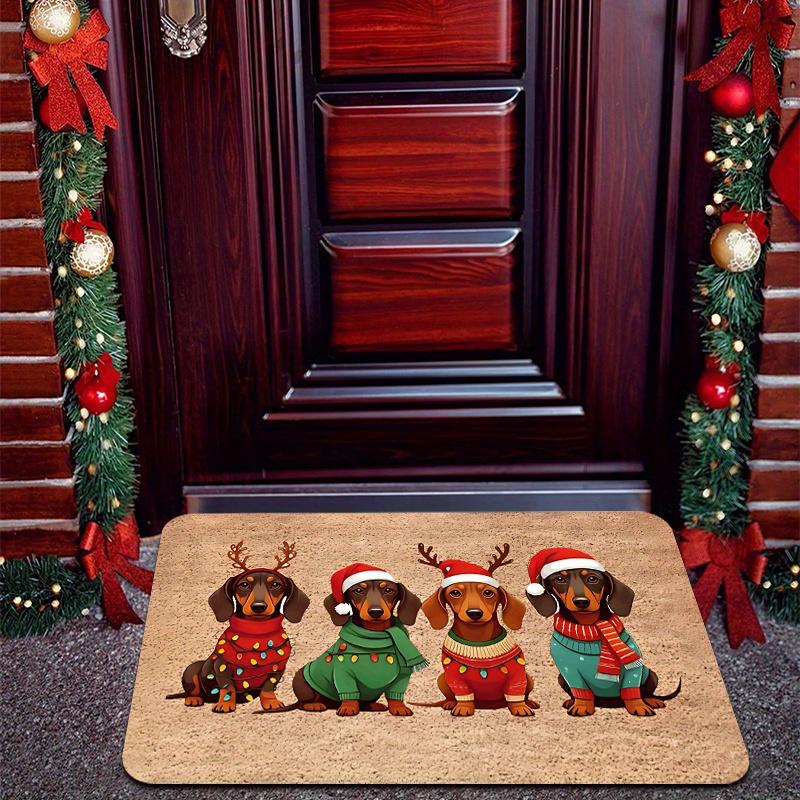 VIKAMA Spitz Dog Christmas Door Mat Cartoon Entrance Kitchen Non-slip Floor Mat Indoor Outdoor Carpet Home Decoration
