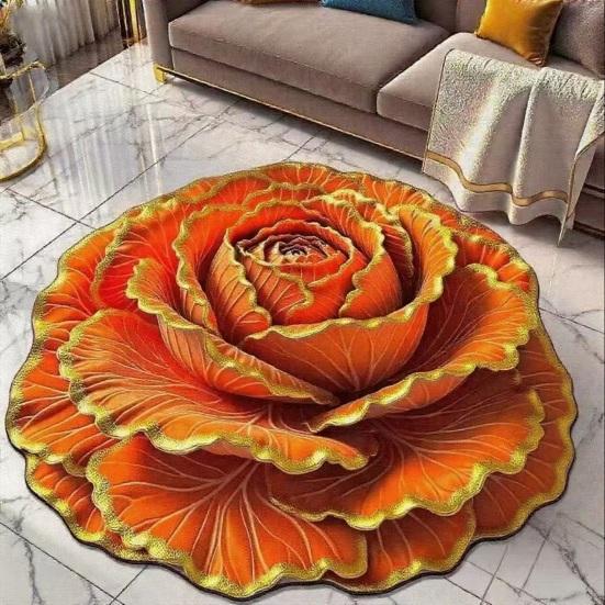 3D Floral Floor Rug Realistic Flower Pattern Floor Mat Non-Slip Absorbent Bathroom Rug for Living Room Bedroom Entrance Kitchen