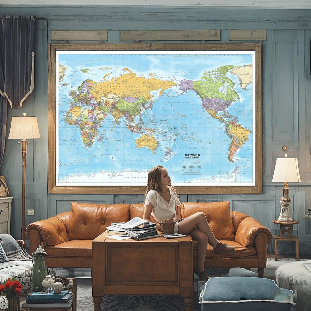 Polyester,Englische Karte-Weltkarte Politische Verteilung 2012 Jahr Wandhängendes Poster Dekor Reise-/Bildungsmaterialien