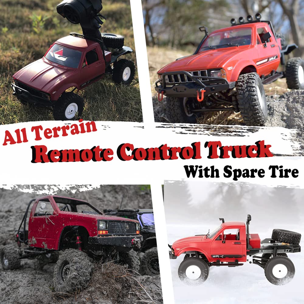 WPL C14 RC Car 1:16 4WD 2.4G High Speed Climbing Vehicl Off-Road Remote Control Truck Rock Crawler with LED Light Kid Adult Toy