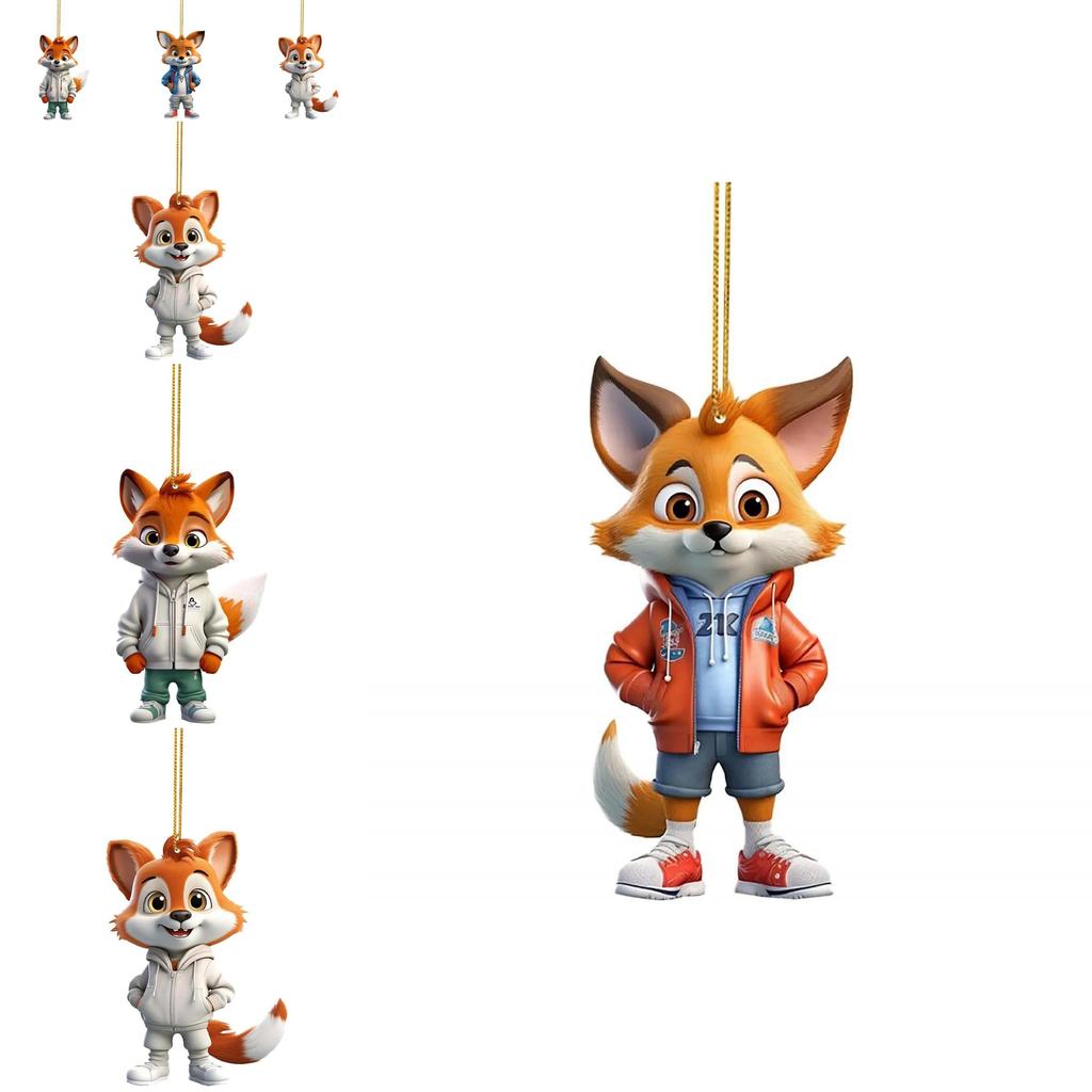Adorable Cartoon Fox Acrylic Flat Christmas Tree Ornament For Car Interior Decoration