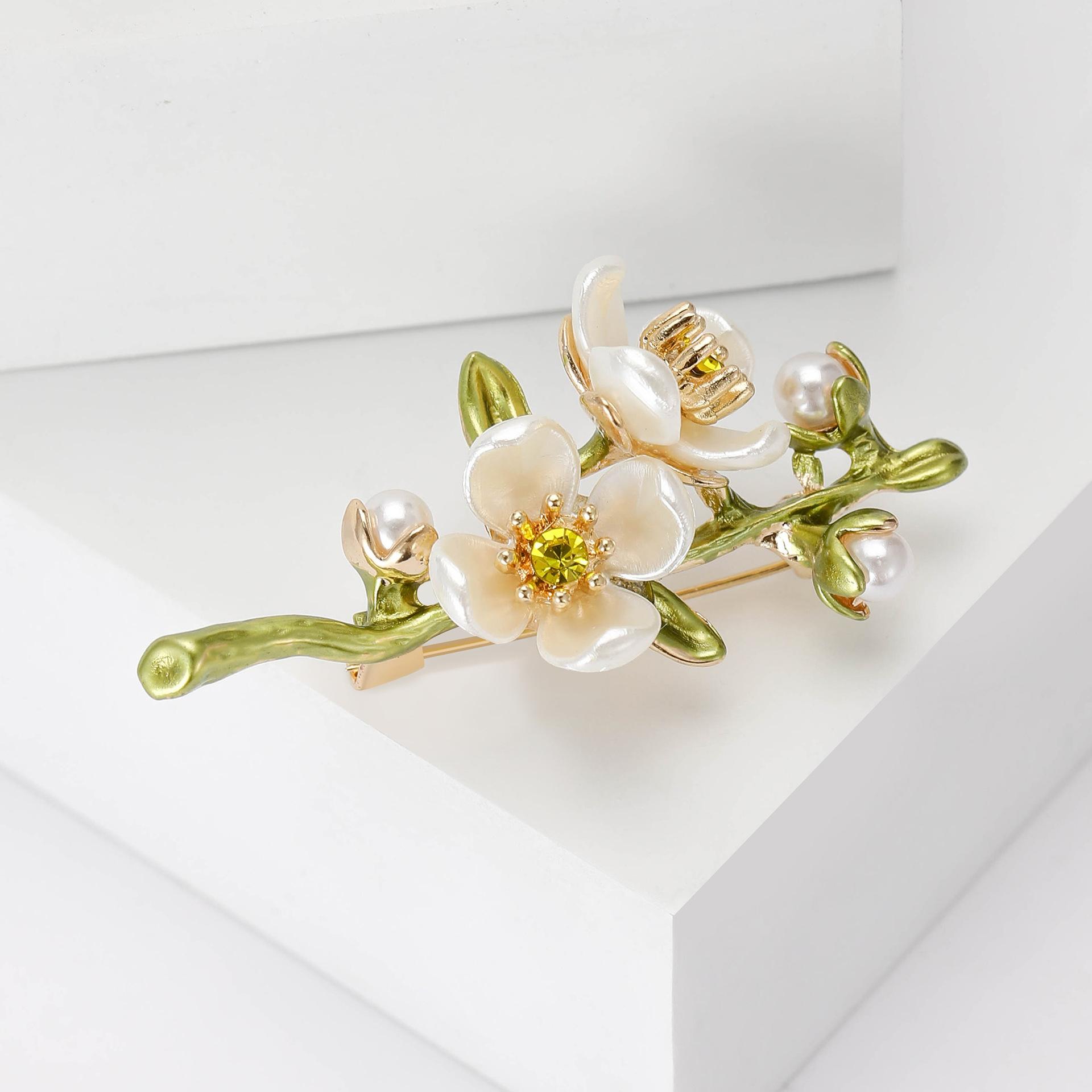 

Женские винтажные аксессуары Растение Жасмин Цветок Брошь Изысканная одежда Воротник Броши зелёный