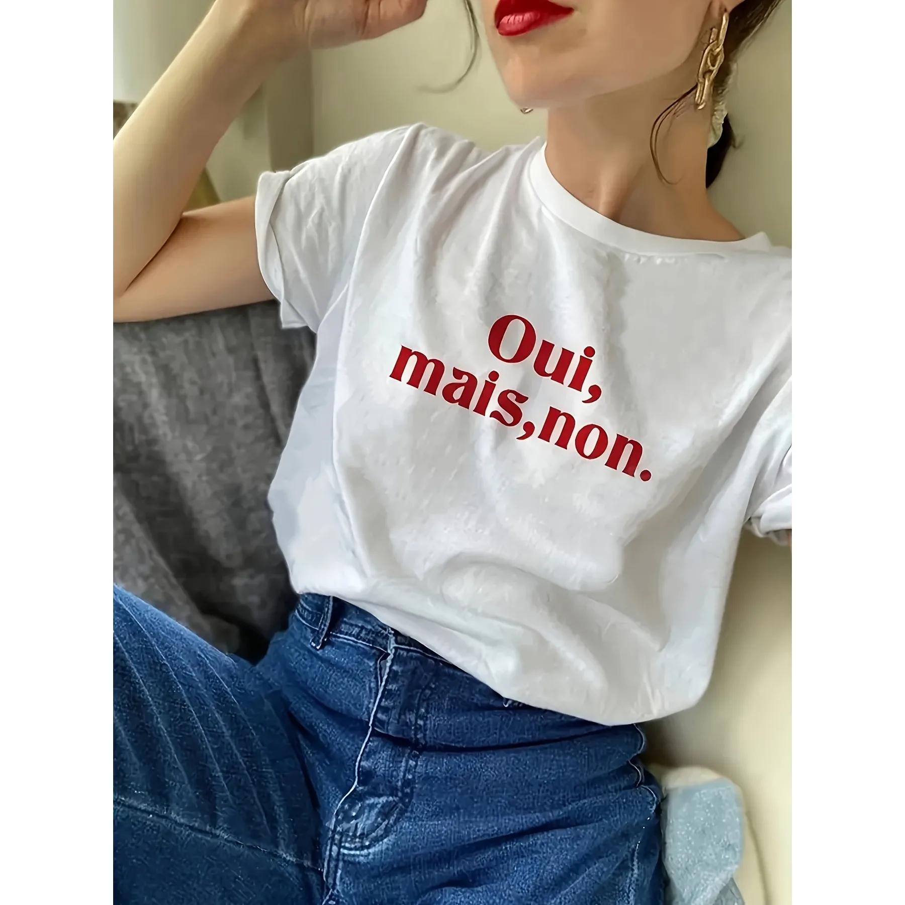 

Oui Mais Non Red Letter Printing Female T-Shirts Personality Street Short Sleeve Tee Clothing Casual Breathable Women Tops 4XL
