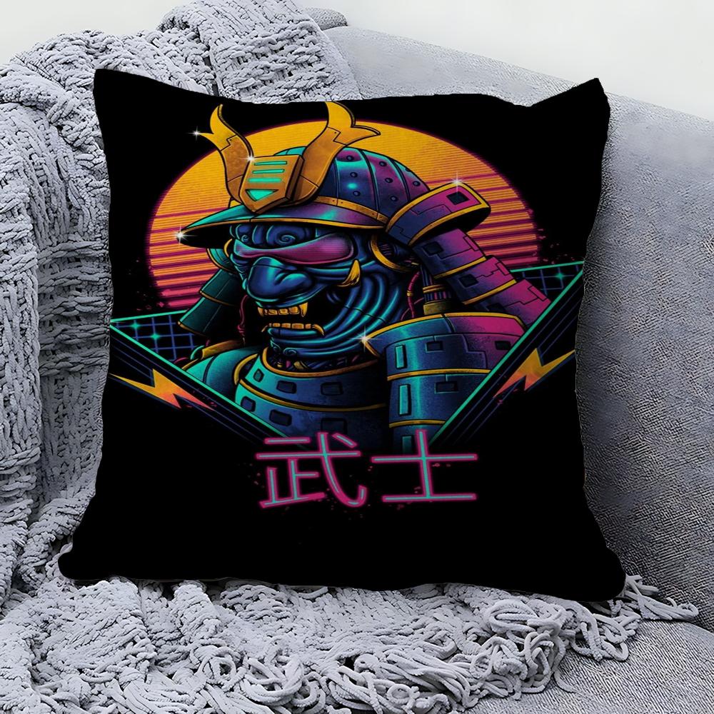 Japan Neon Punk City Samurai Pillow Cover Design Cushion Cover Decor Holiday Decorati