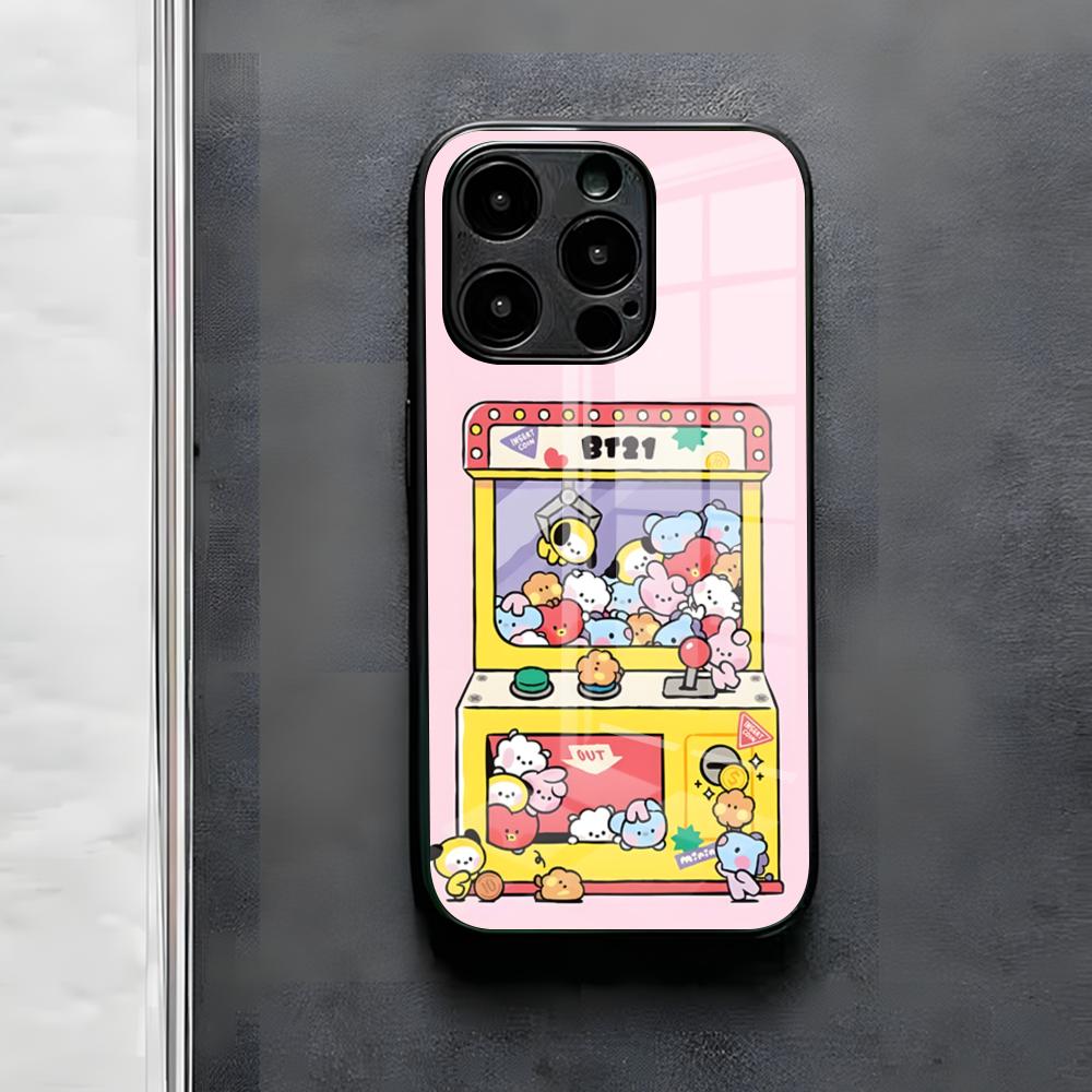 Cute Cartoon B-BT21s Phone Case For IPhone 17 Air 16 E Pro Max 15 14 13 Mini 12 Pro 11 Max Plus Black Glass Cover