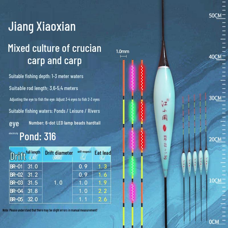 

316 LED Tail Night Glow Color-Changing Float: High Sensitivity Day/Night Electronic Bite Indicator, Super Eye-Catching Design. 1.6g Lead BR-02