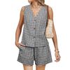 Women's Sleeveless V-Neck Gingham Top and Shorts Set In 4 Colors