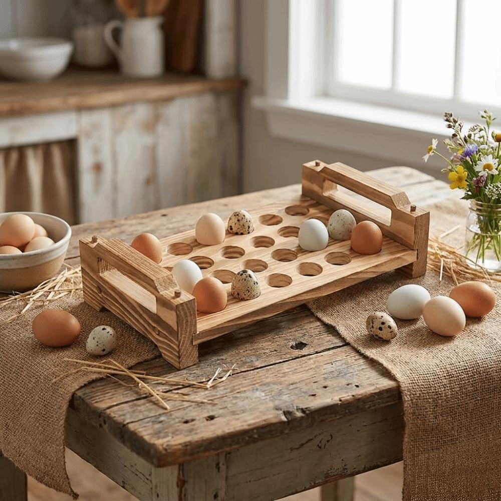Large Capacity Wood Egg Holder Space Saving Egg Display Crates Egg Container Kitchen Countertop