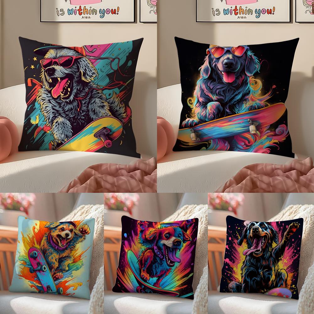 Retro Style Trendy Artistic Dog Pattern Cushion Cover Linen Pillowcase Cover Soft Decor for Sofa Home Room