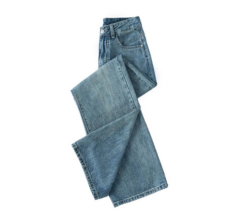 Korean-Style High-Waisted Wide-Leg Jeans for Women - Autumn/Winter, Loose Fit, Plus Size, Floor-Length Trousers