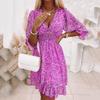 Loose Printed Short Sleeve Sleeved Floral Dress Loose Short Sleeve Floral Dress