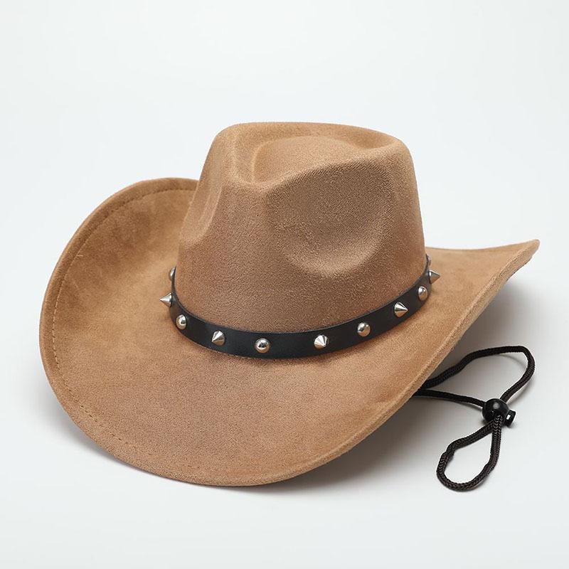 European, American and Western Cowboy Hat Suede Jazz Hat Belt Accessories Felt Hat Tibetan Big Edge Casual Top Hat